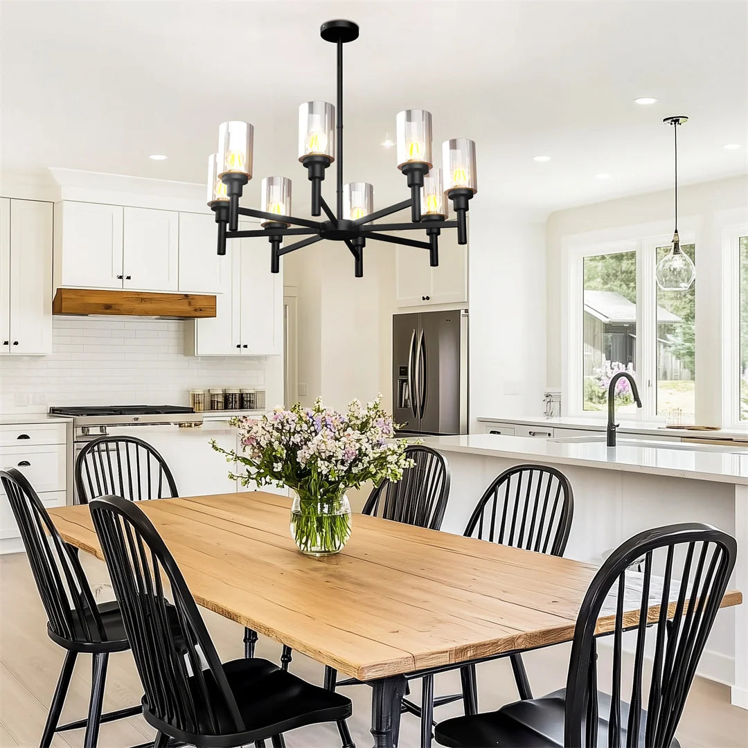 LUVODI  8-light Industrial Ceiling Lamp Matt Black Pendant Light Chandelier for Kitchen Island, Dining Room