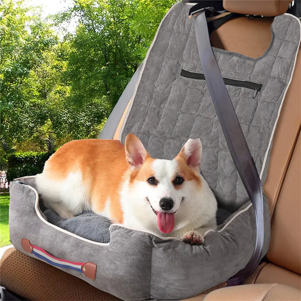 Dog Car Seat Protector - Anti-Slip Travel Booster Seat with Storage Pockets and Safety Leash, Holds up to 14kg