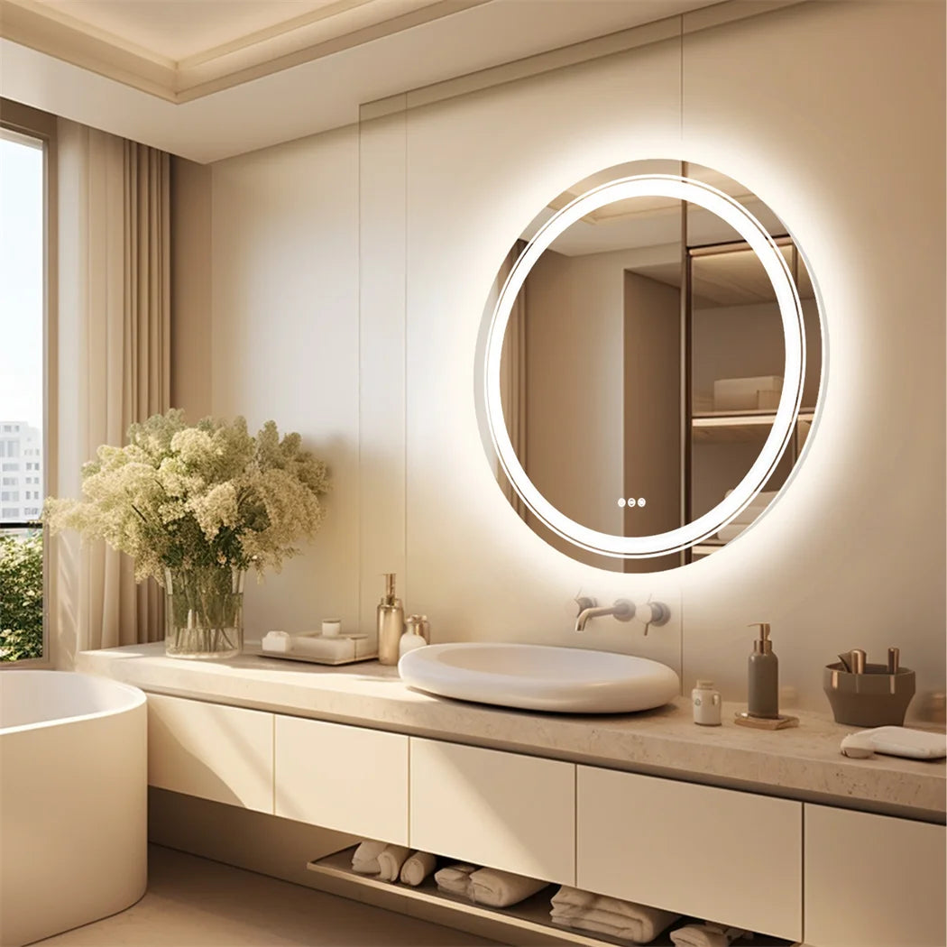 HD Round Bathroom Mirror High-Definition Reflection with Anti-Fog and LED Lighting