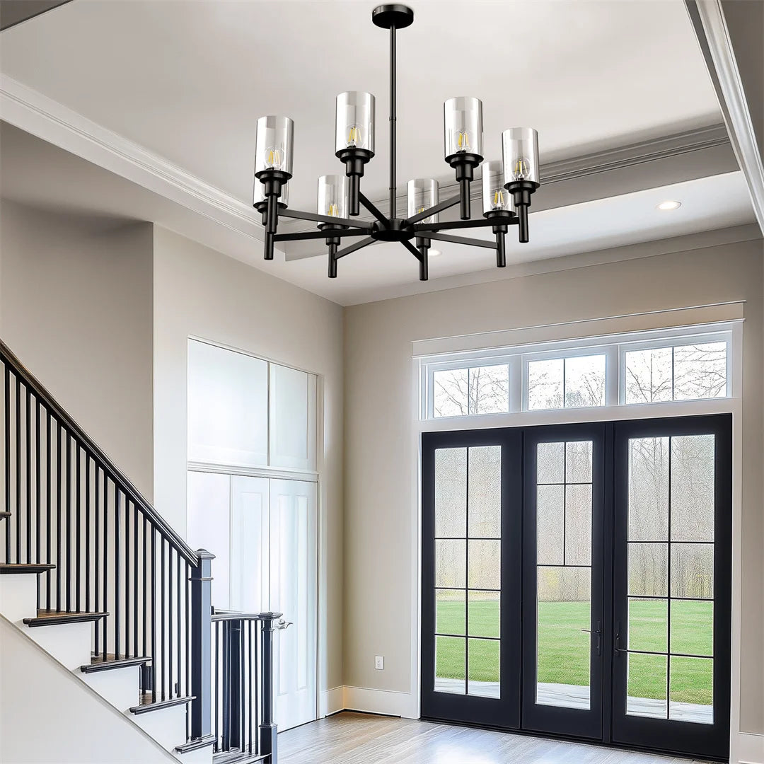 LUVODI  8-light Industrial Ceiling Lamp Matt Black Pendant Light Chandelier for Kitchen Island, Dining Room