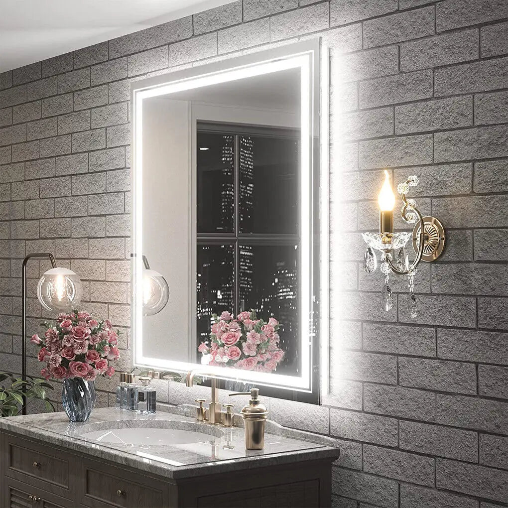 Smart Dimmable LED Bathroom Mirror Touch-Control Brightness with Anti-Fog and Energy-Efficient Lighting