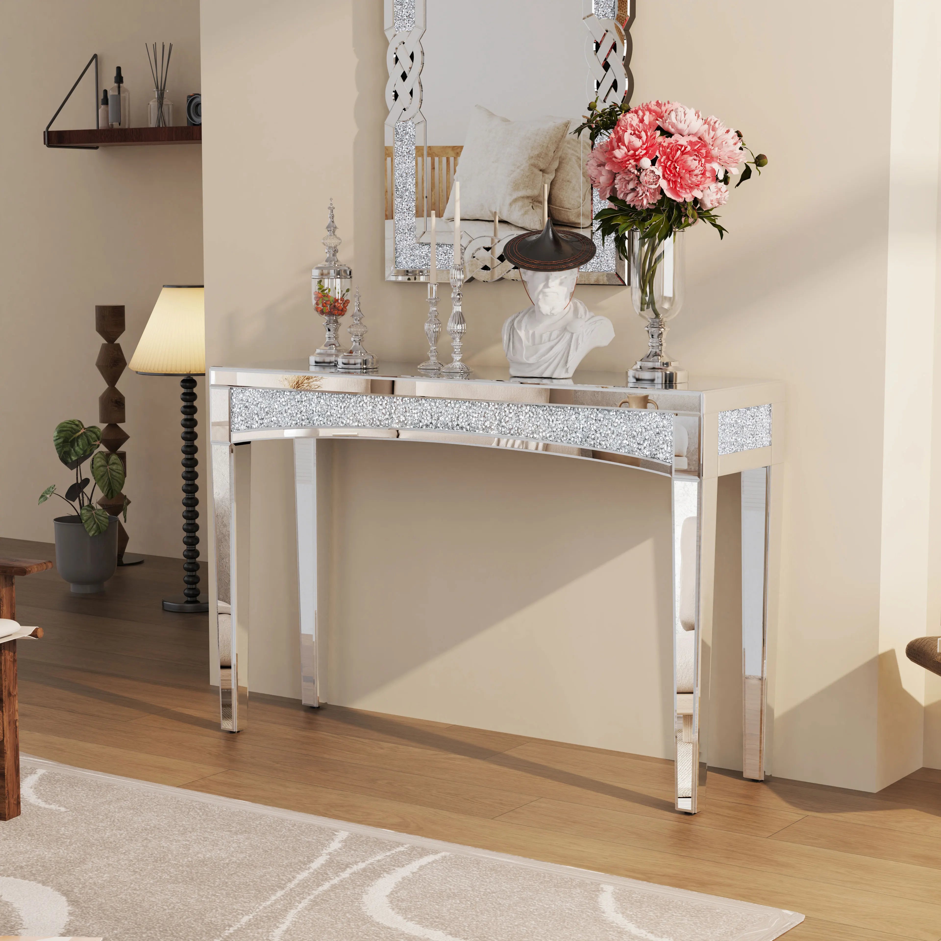 Silver Mirror Console Table