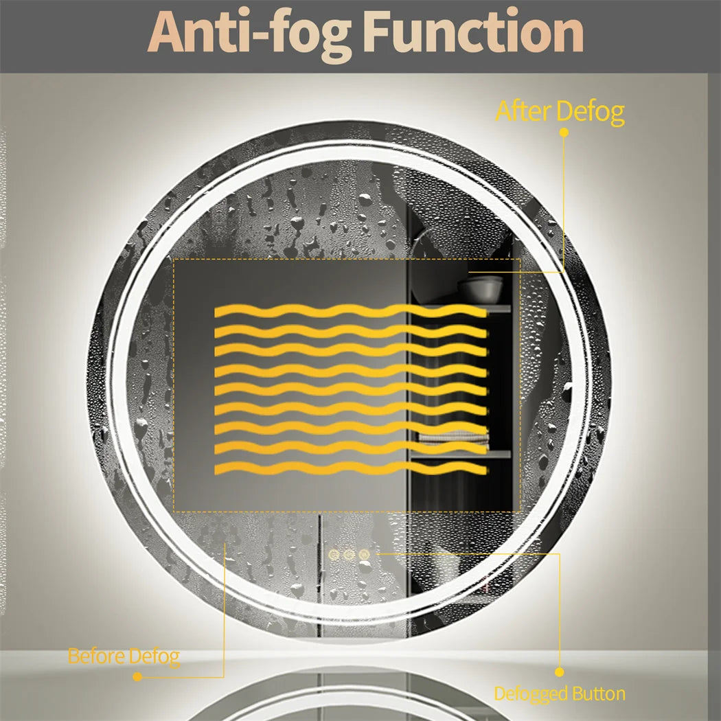 HD Round Bathroom Mirror High-Definition Reflection with Anti-Fog and LED Lighting