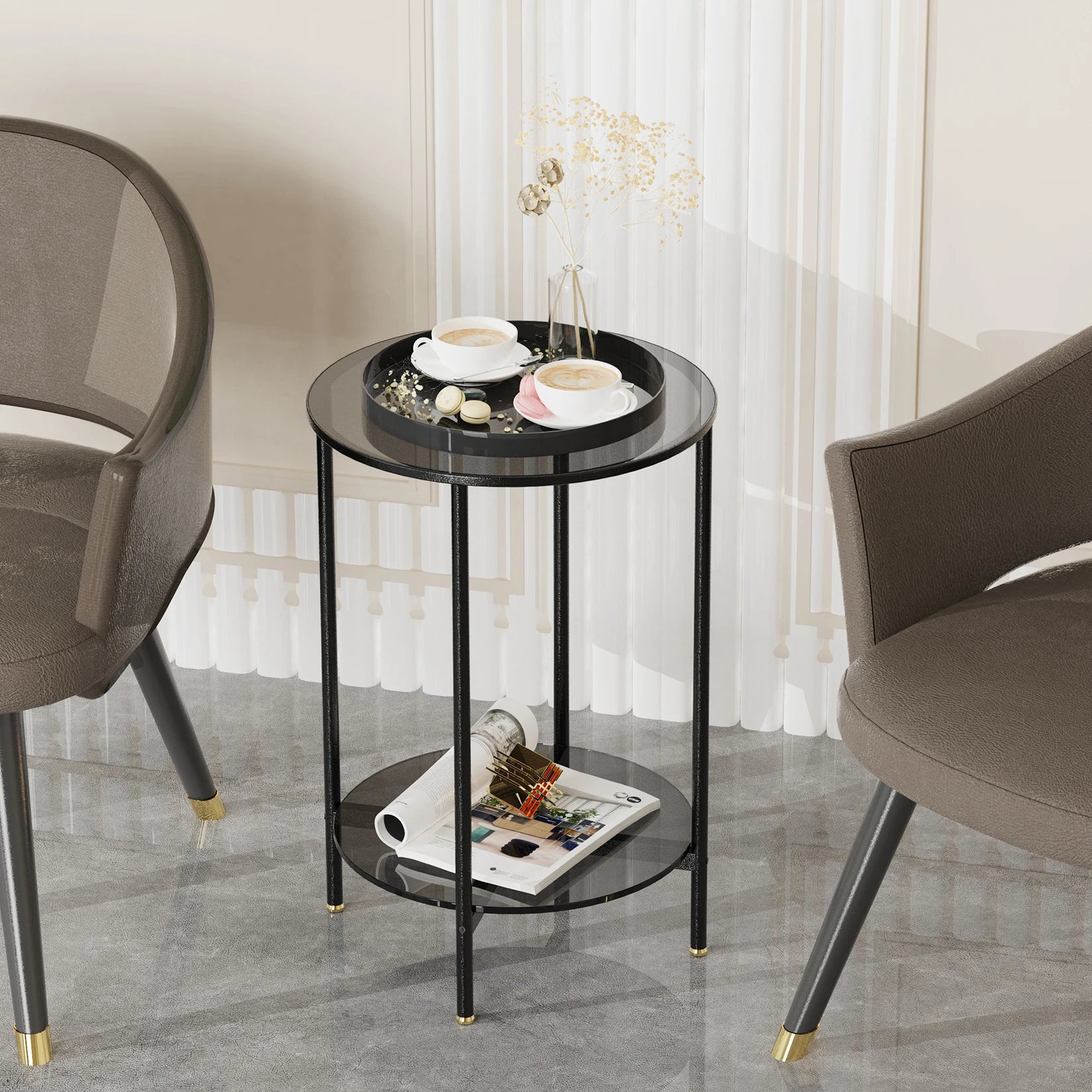 Modern 2-Tier Round Coffee Table