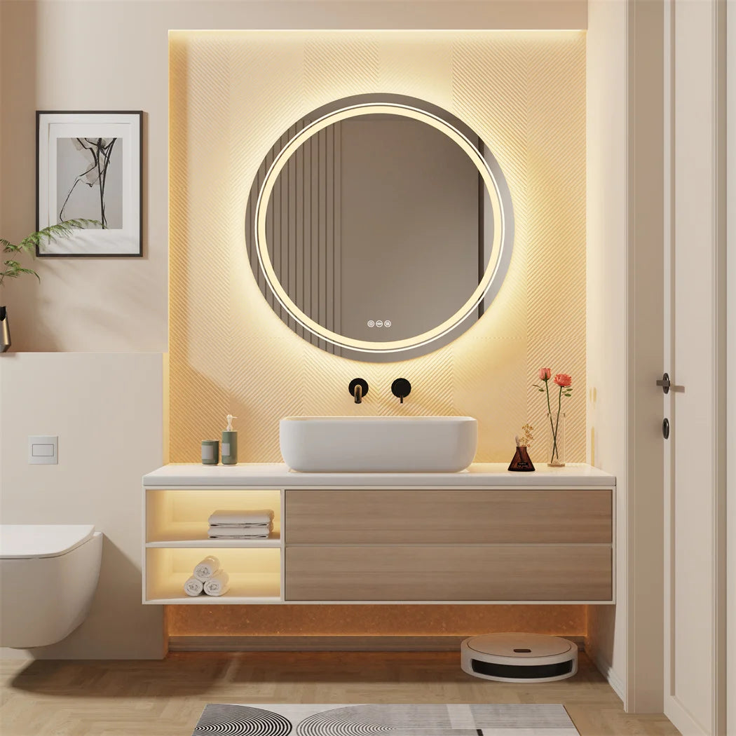 HD Round Bathroom Mirror High-Definition Reflection with Anti-Fog and LED Lighting