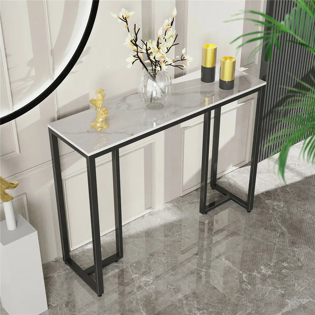 Slim Marble Look Console Table Sleek and Space-Saving Design with Elegant Stone Finish