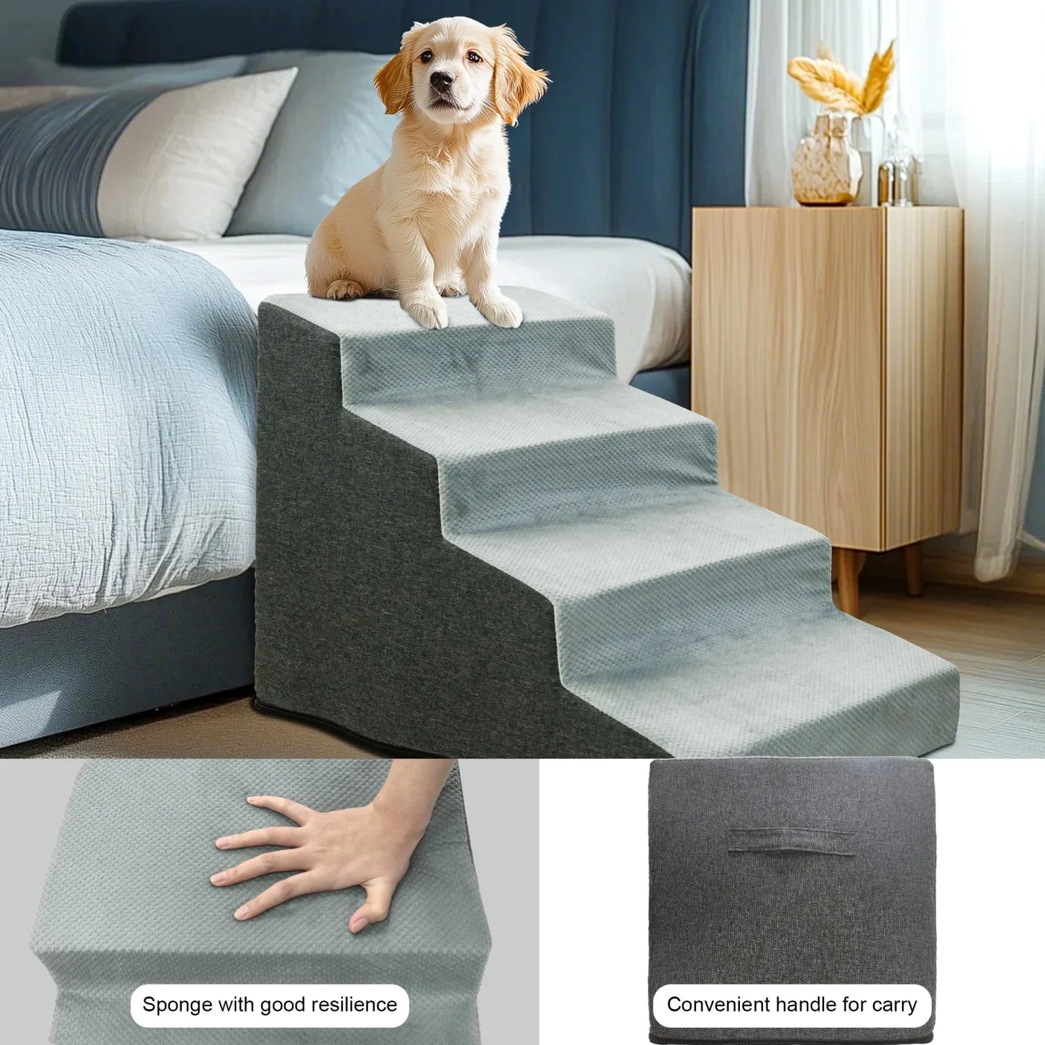 High Density Foam Dog Stairs and Ramps for High Beds and Sofas, Non-Slip Pet Steps with Sofa Bed Ladder Design