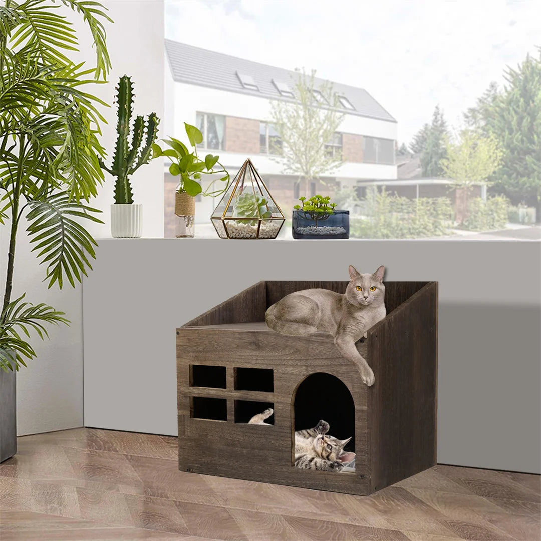 Wooden Cat Cave Bed