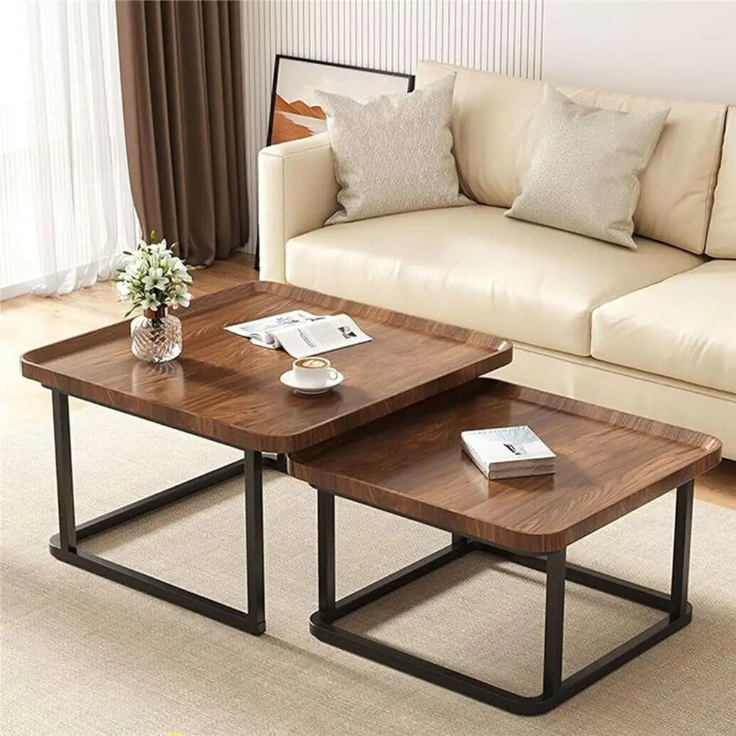 Drop-Shaped Wooden Coffee Table Set 2-in-1