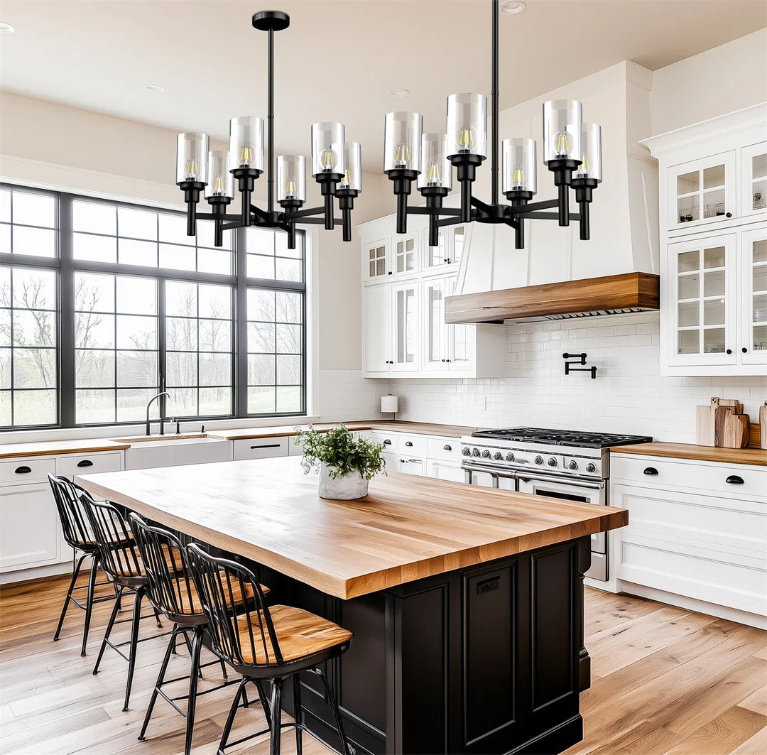 LUVODI  8-light Industrial Ceiling Lamp Matt Black Pendant Light Chandelier for Kitchen Island, Dining Room