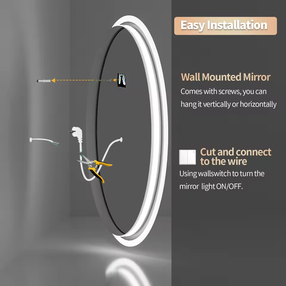 24" Round Frameless Bathroom Mirror – Classic Elegance