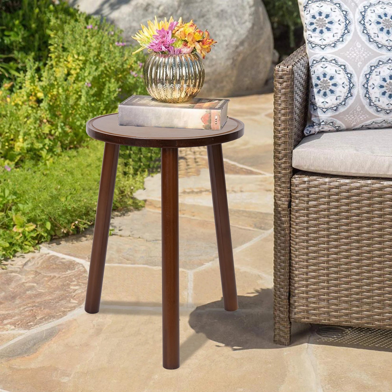 : Bamboo Round Plant Stand