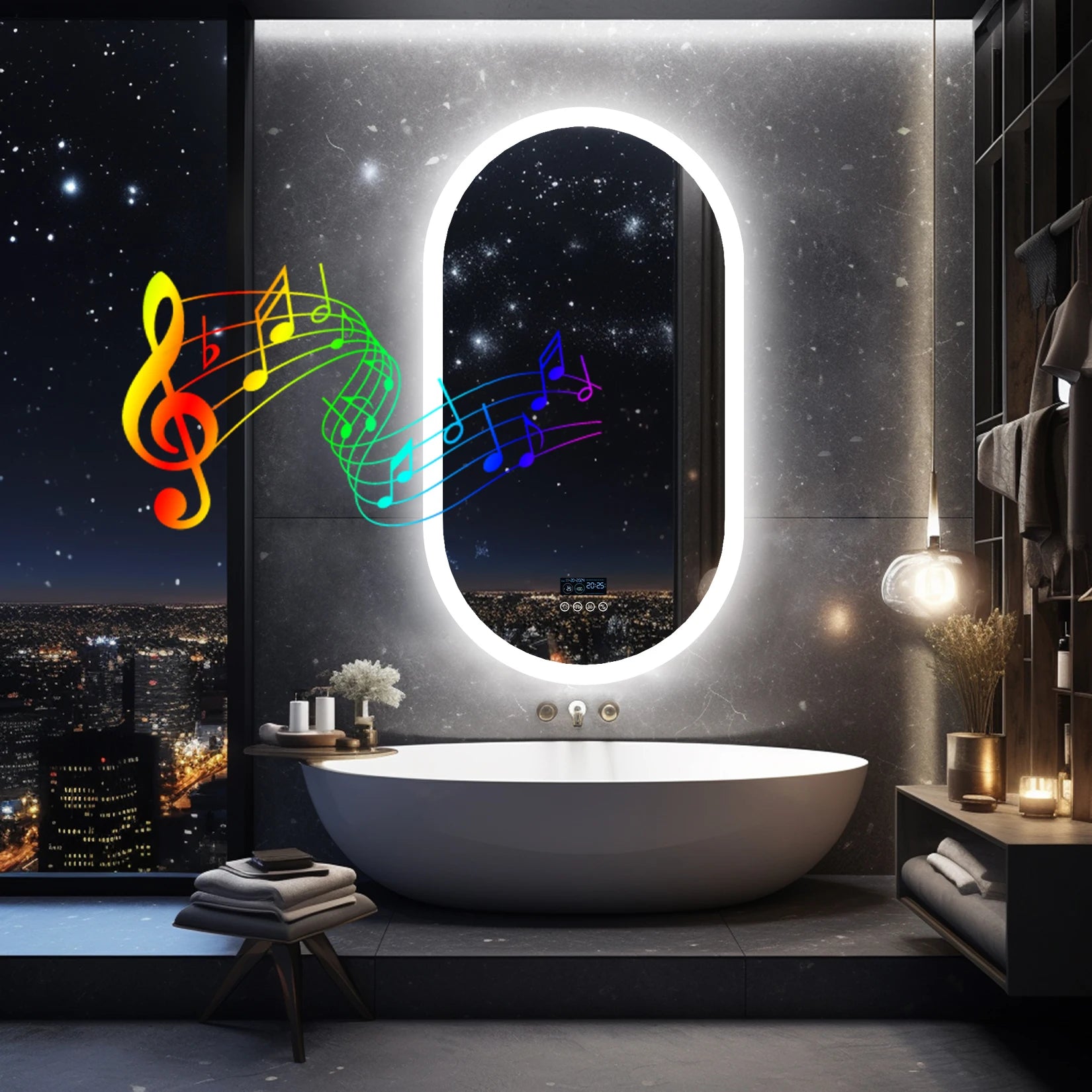 Bluetooth Vanity Mirror with Built-In Speakers, Touch Controls, and Adjustable LED Lighting