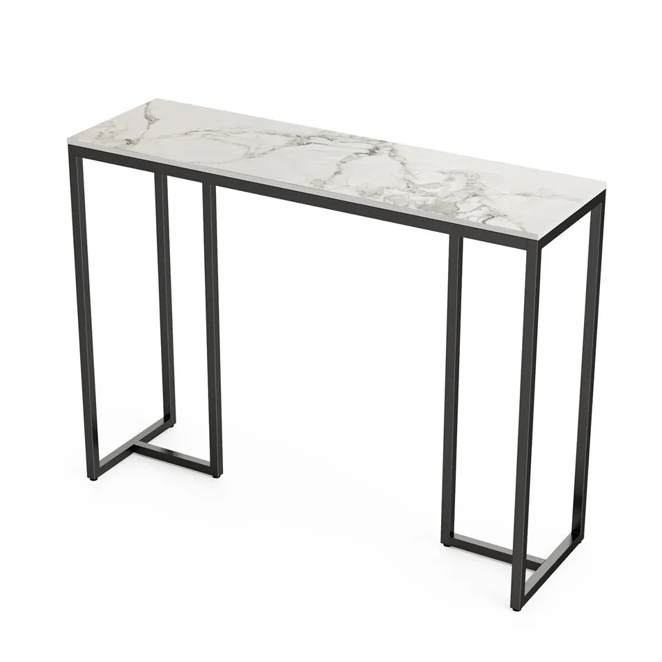 Slim Marble Look Console Table Sleek and Space-Saving Design with Elegant Stone Finish
