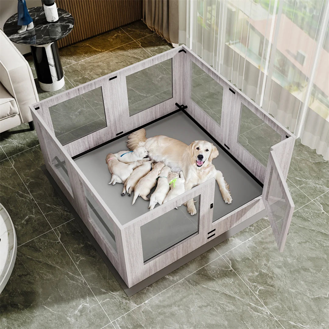 Tempered Glass Whelping Box Safe and Stylish Birthing Pen for Dogs and Puppies