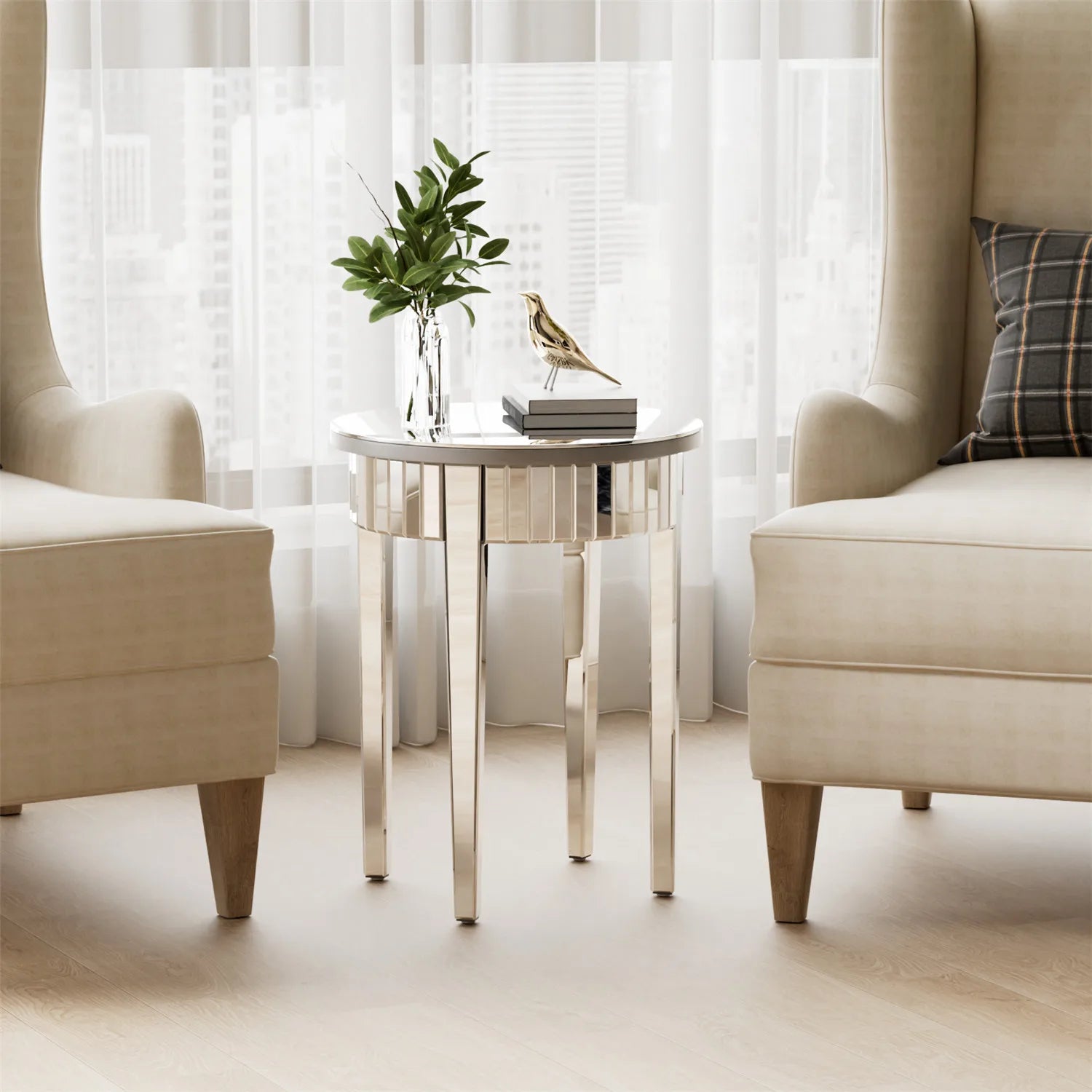 Mirrored Round Side Table