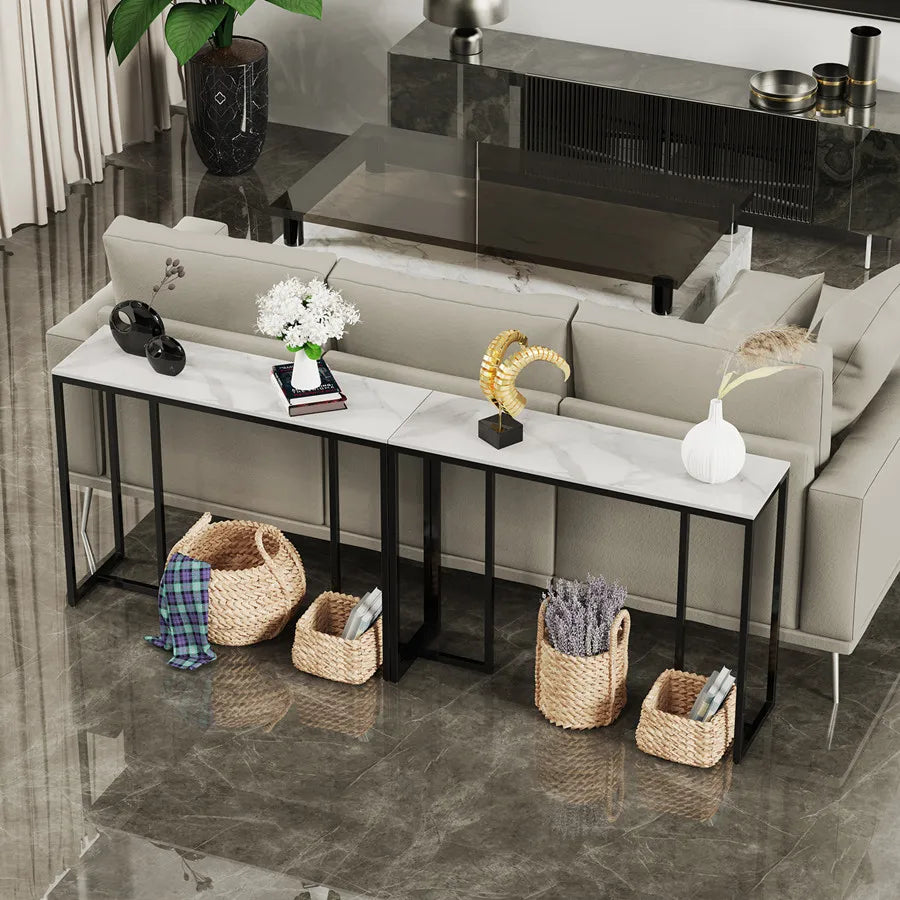 Slim Marble Look Console Table Sleek and Space-Saving Design with Elegant Stone Finish