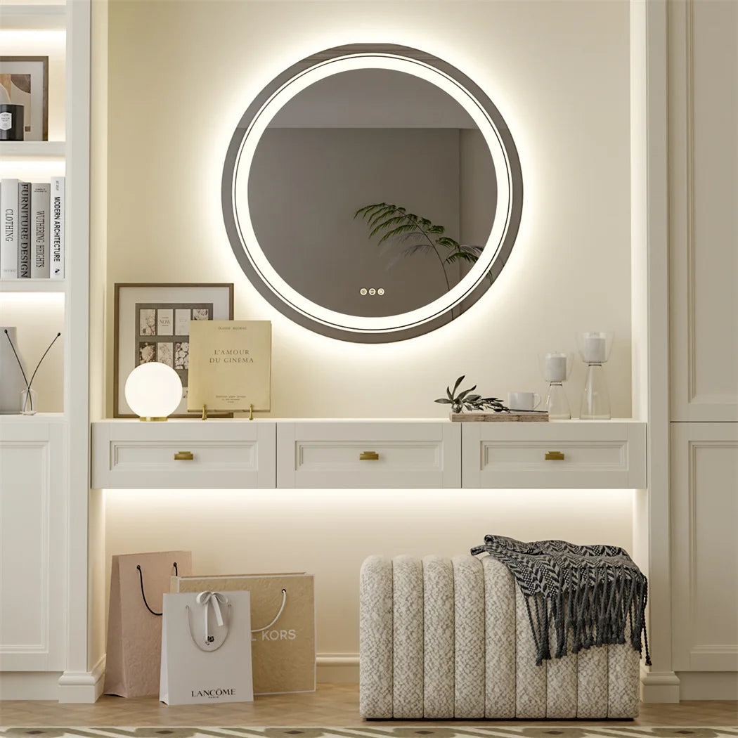 HD Round Bathroom Mirror High-Definition Reflection with Anti-Fog and LED Lighting