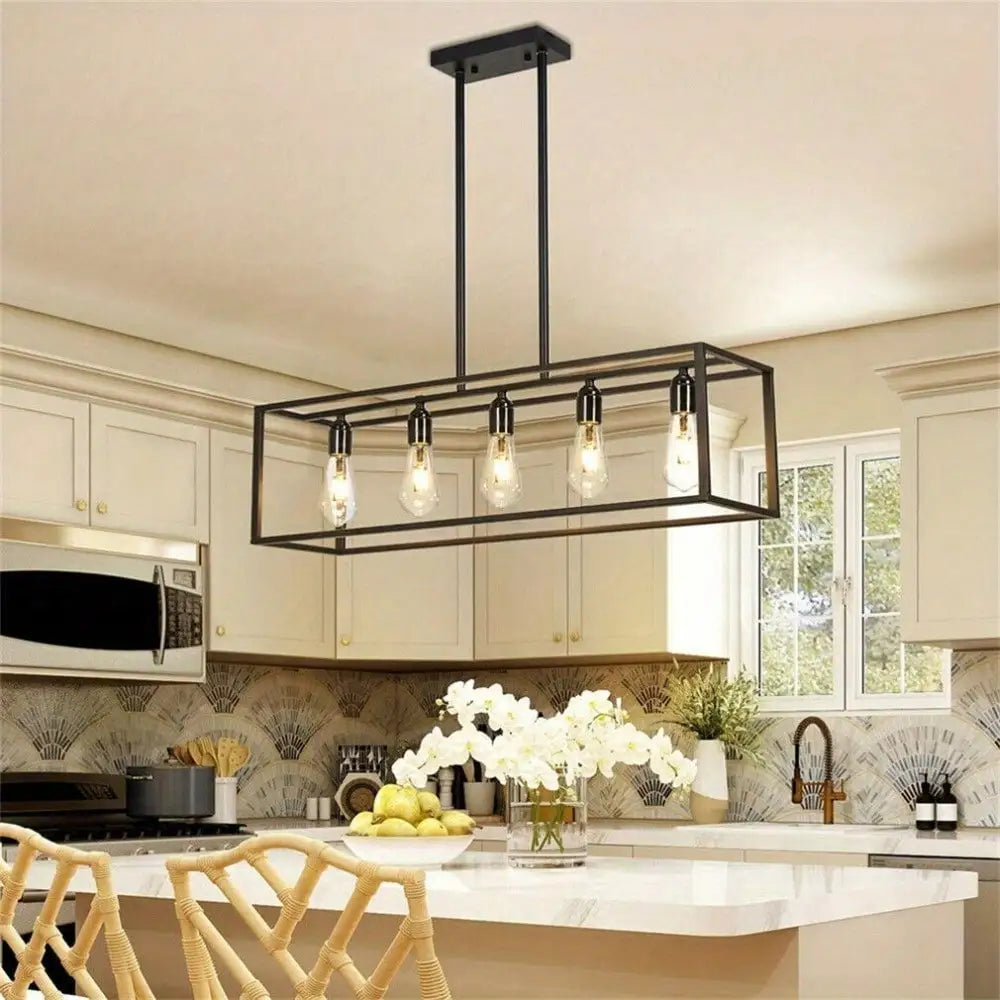 Industrial 5-Light Chandelier Rustic Metal Design with Vintage Edison Bulbs for Bold Ambient Lighting