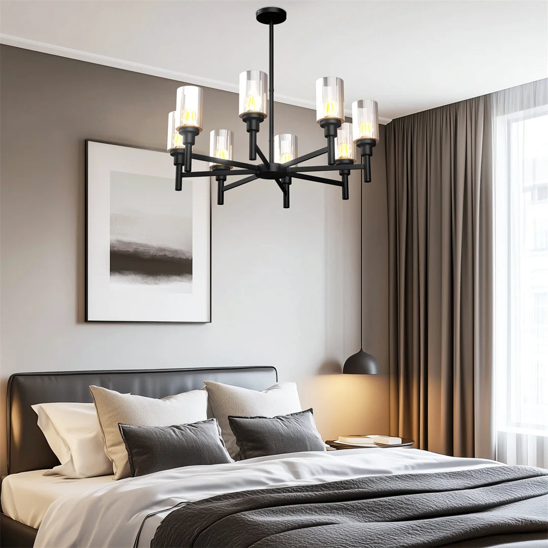 LUVODI  8-light Industrial Ceiling Lamp Matt Black Pendant Light Chandelier for Kitchen Island, Dining Room