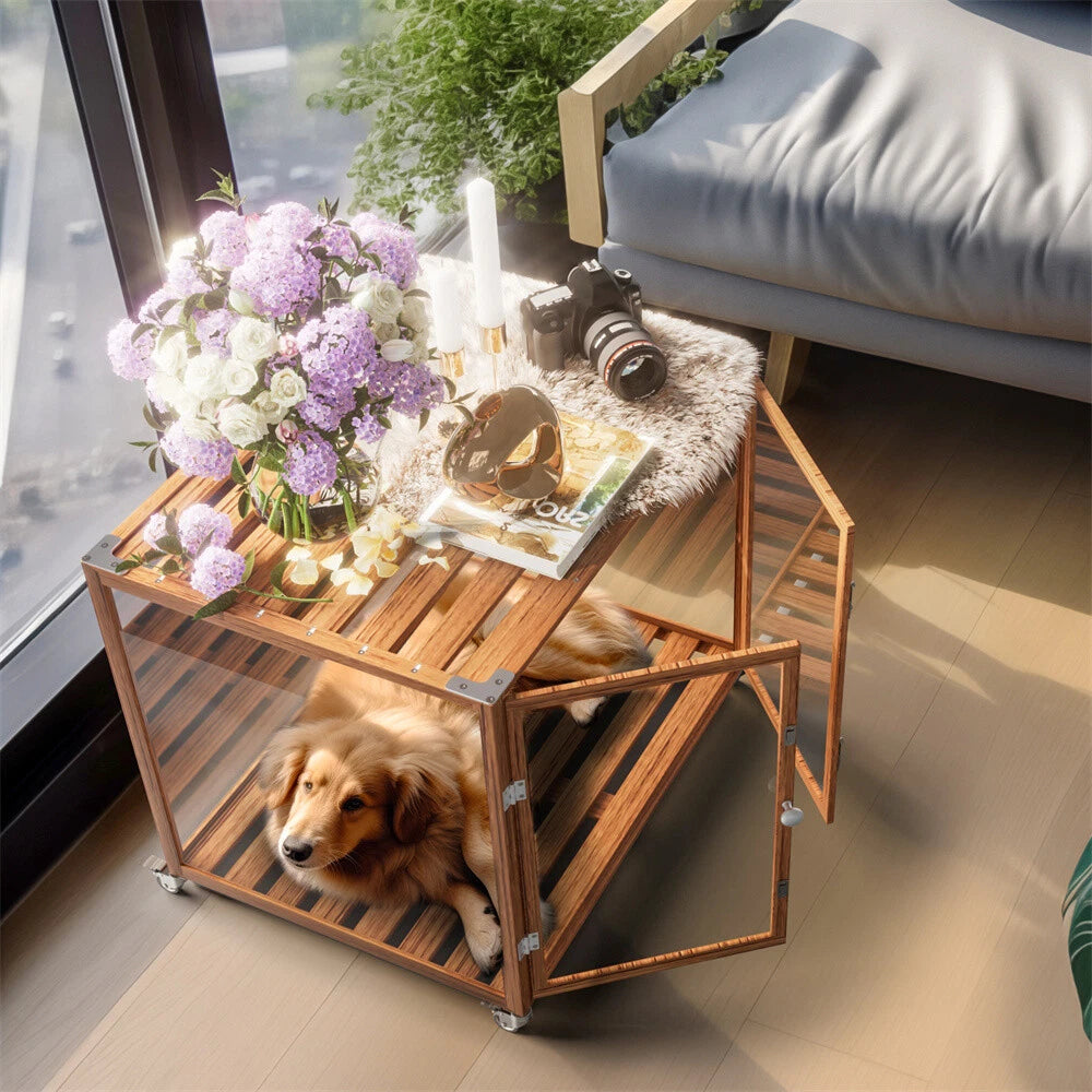 Extral Spacious Clear Dog Cage Pet Kennel Crate with Door Latch Lockable Casters