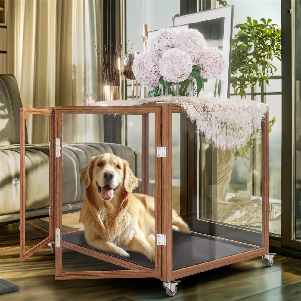 Extral Spacious Clear Dog Cage Pet Kennel Crate with Door Latch Lockable Casters