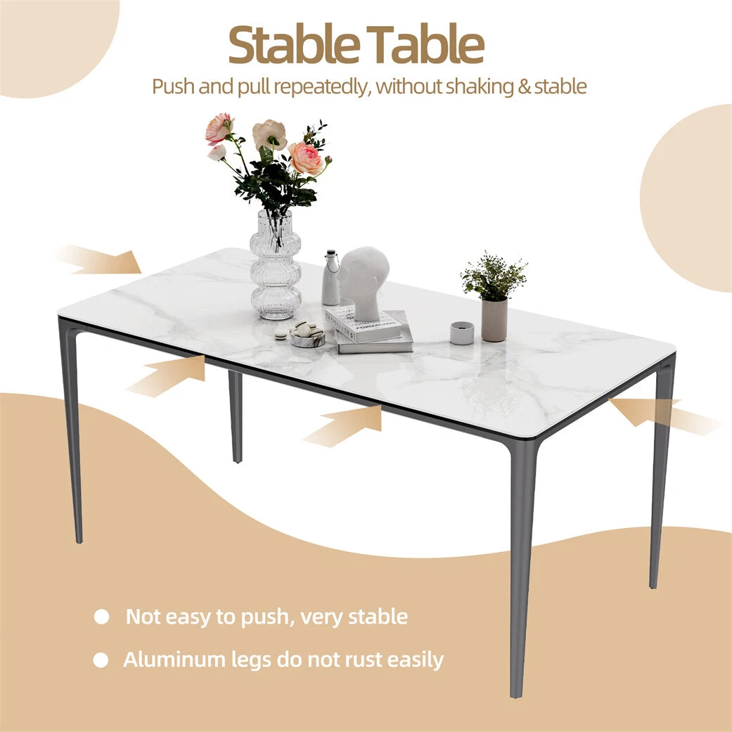WISFOR XL Kitchen Dining Table Rectangle Marble Top for 4-6 People 63x31.5x29 IN